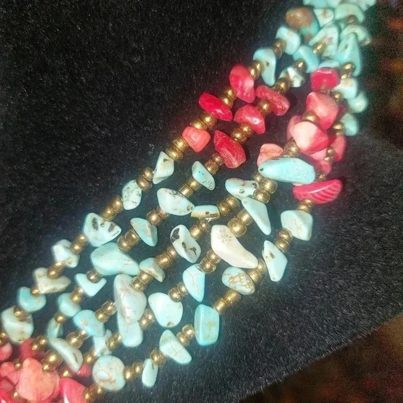 5 strand red coral? and turquoise? necklace 17" - 21" With Extention - Picture 4 of 7